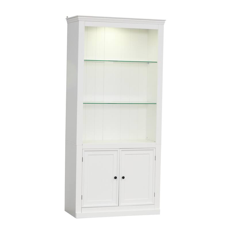 78.75" Tall LED Display Shelves - 5-Color Adjustable Lighting Bookcase with Tempered Glass for Home, Office, Living Room