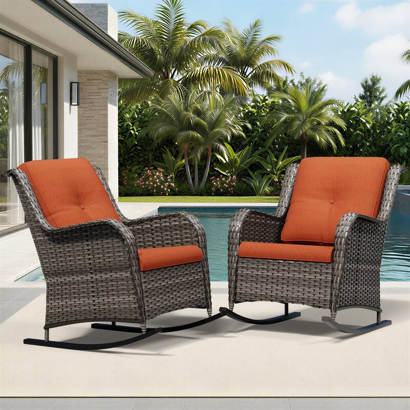 COZYWOR Patio Wicker Rocking Chair Set with Cushions