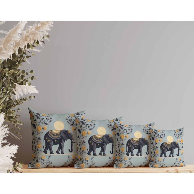 Moonbeam Elephant Indoor/Outdoor Reversible Throw Pillow Mint and Gray