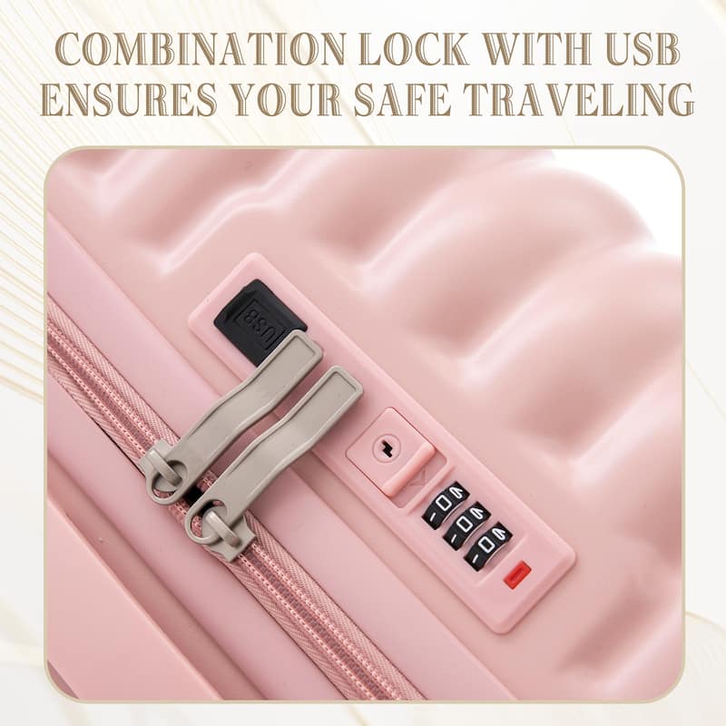 20"/24"/28" 3-Piece Modern Luggage Sets with Cup Holder, USB Port and Phone Holder, for Boarding Travel, Pink