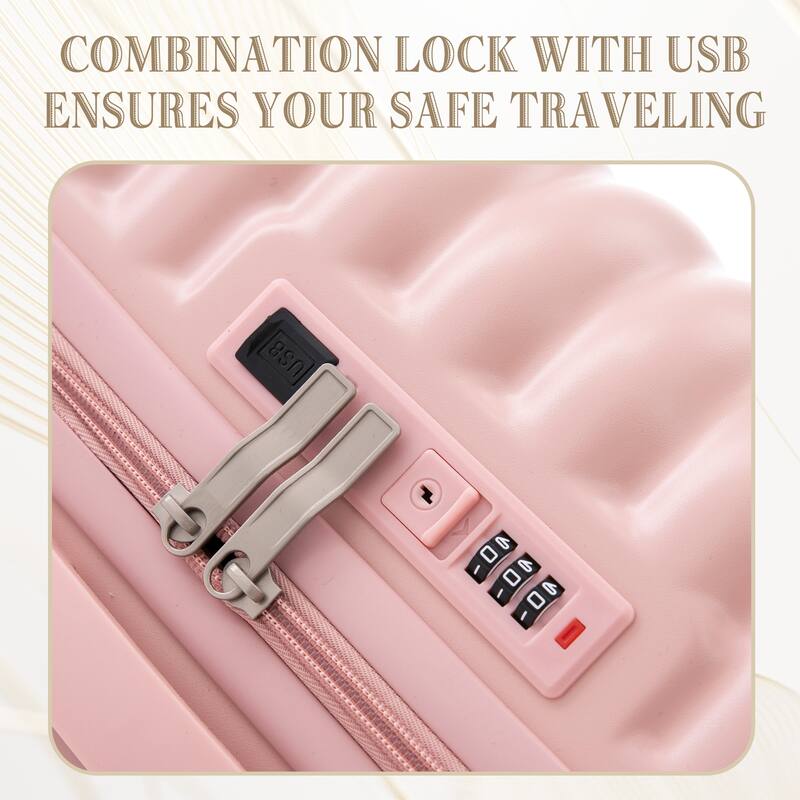 Three pcs/set in ABS Spinner Wheel Luggage with Cup Holder & USB Port & Phone Holder