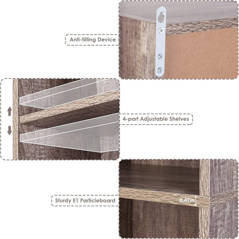 Grondin 8-Tier Media Tower, Wooden Media Storage Rack with Adjustable Shelves, Tall Narrow Bookcase Display Bookshelf
