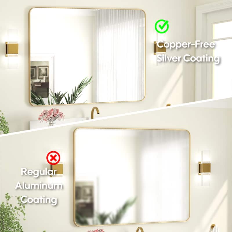Modern Bathroom Rectangular Wall Mounted Anodized Aluminum Framed Vanity Mirror
