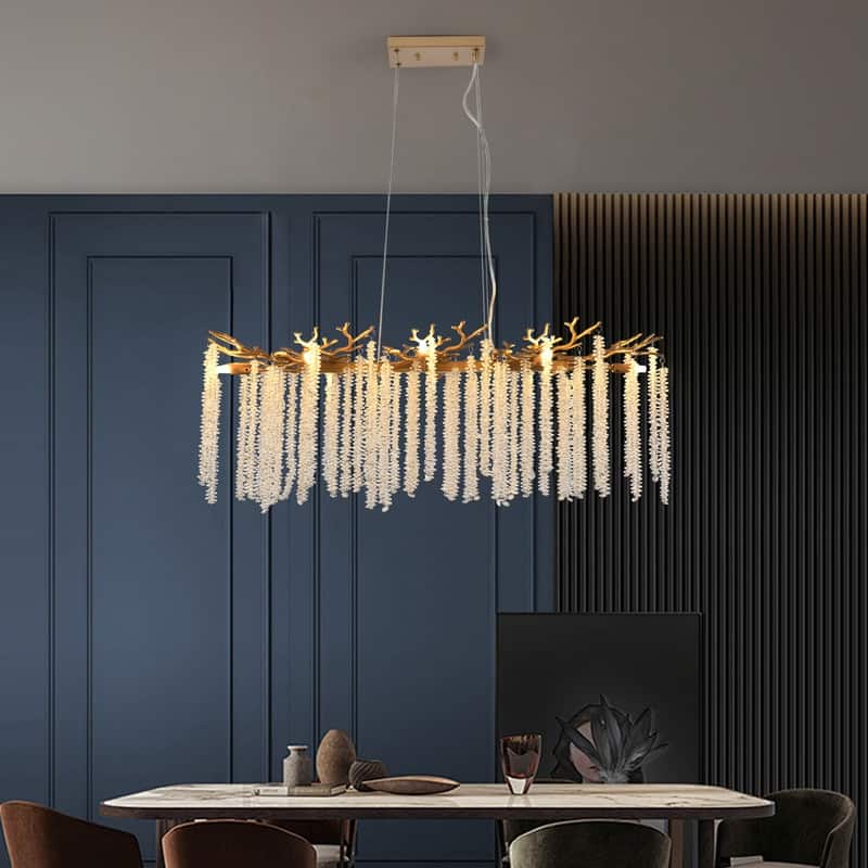 39.4-inch Modern Golden Pendant Light with Cascading Crystal Strands(Bulb Not Included)