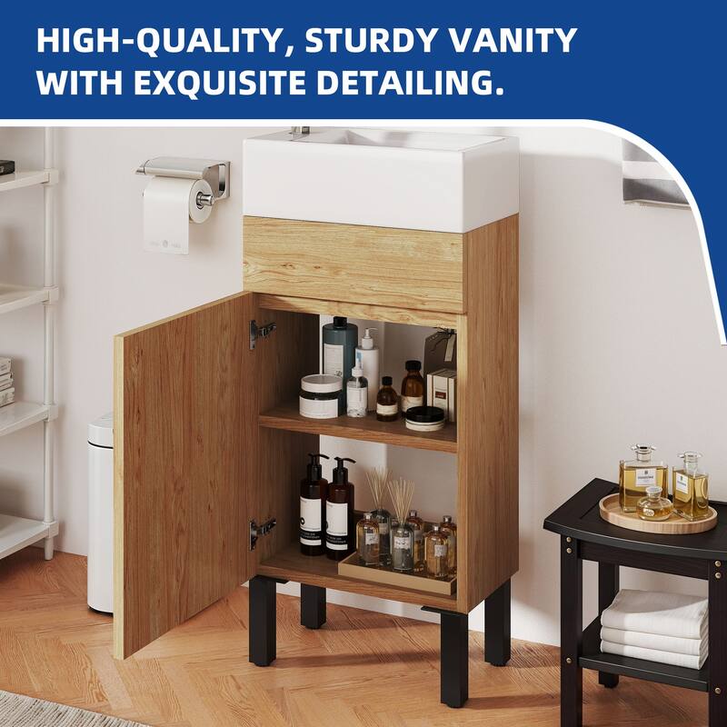 Moasis 15.7" Freestanding Single Bathroom Vanities Set with Cabinet Storage