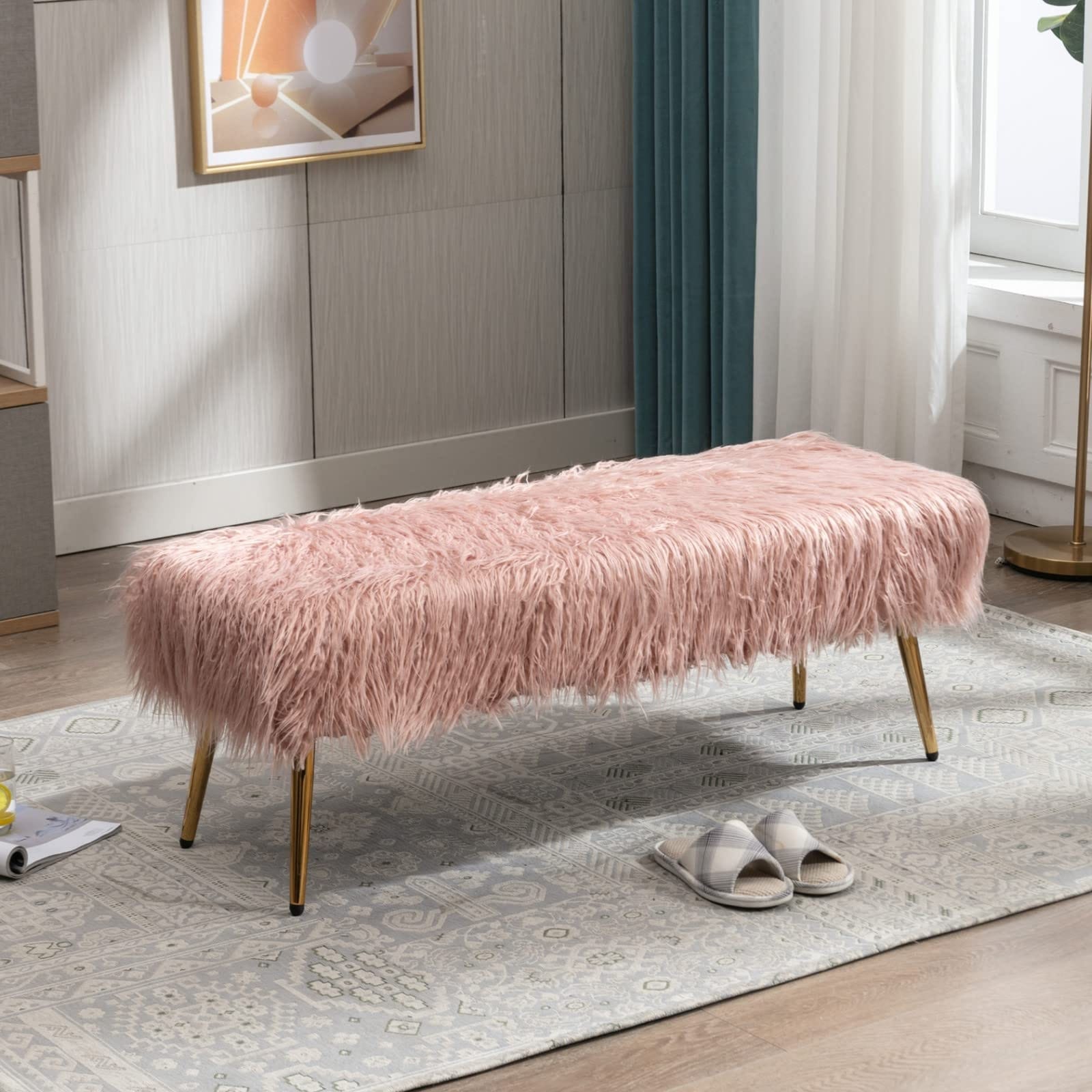 Pink fur ottoman hot sale