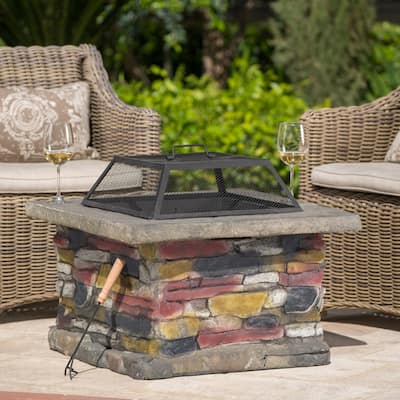 28.7 in. W x 22 in. H Stone Square Wood Burning Outdoor Fire Pit