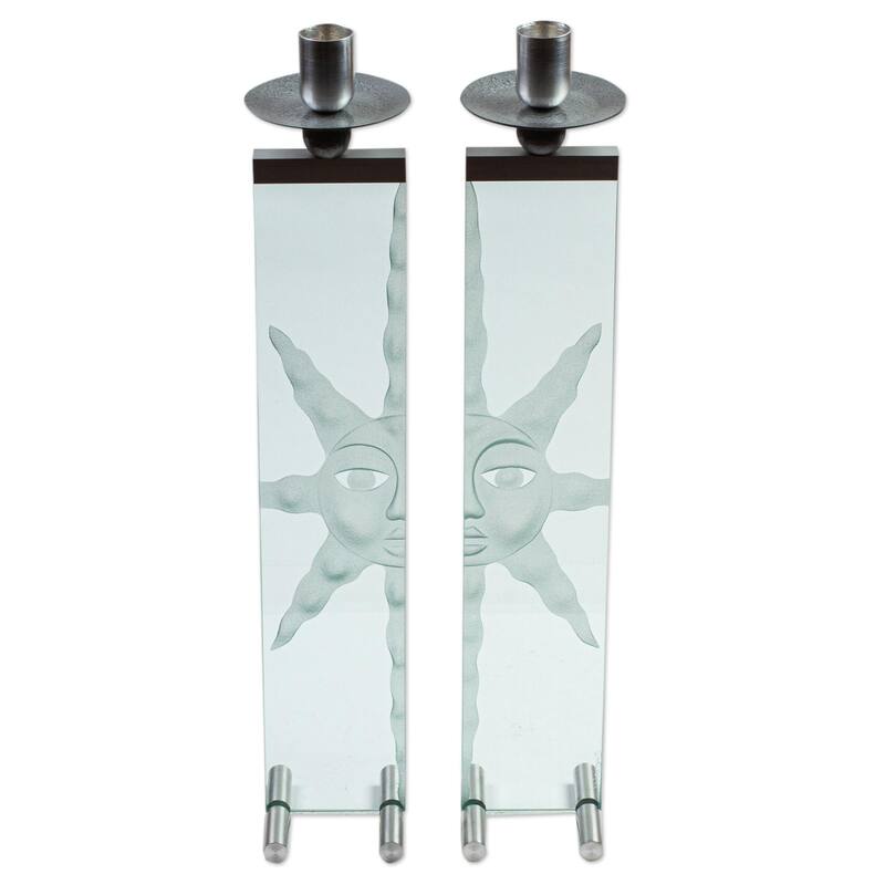 Novica Handmade Mirror Suns Glass Candleholders (Pair)