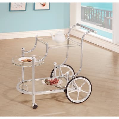 Elegant Metal Frame Serving Cart, Silver - 31.75 H x 32.5 W x 19.25 L Inches