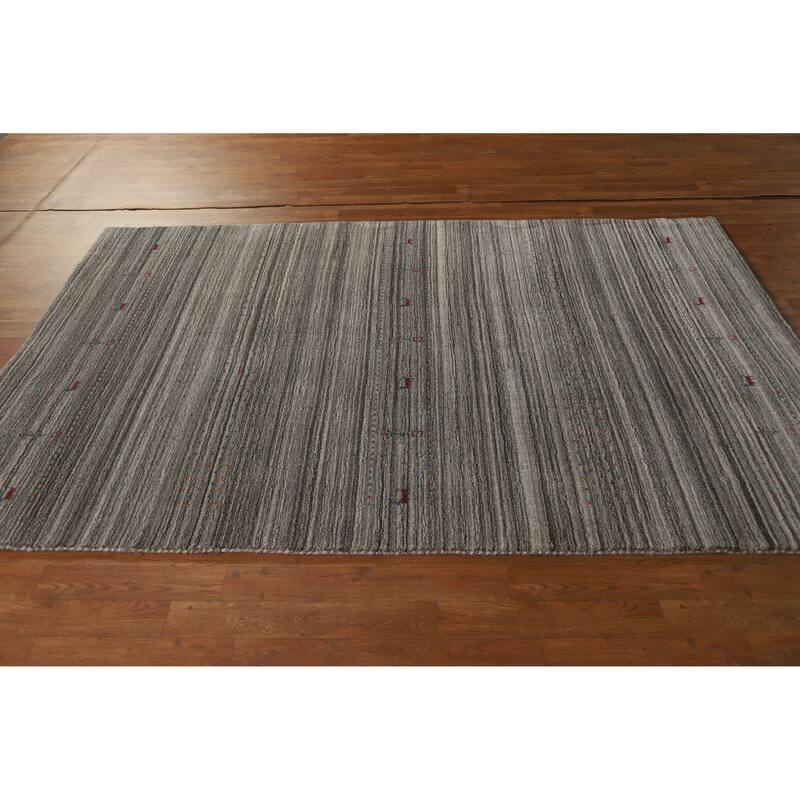 Hand Knotted Oriental 100% Wool Carpet Tribal Tribal Greys & Charcoal Gabbeh Area Rug - 7' 8'' X 5' 0''