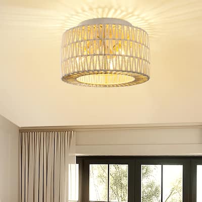 Boho Plug in Pendant Light Bohemian Rattan Pendant Light Hand-Woven Cage Shade for Bedroom, Dining Room, Kitchen, Restaurant