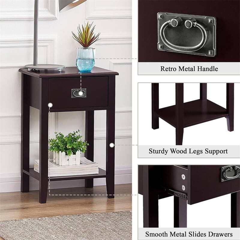 Nightstands Set of 2 Side End Table with Drawers for Bedroom