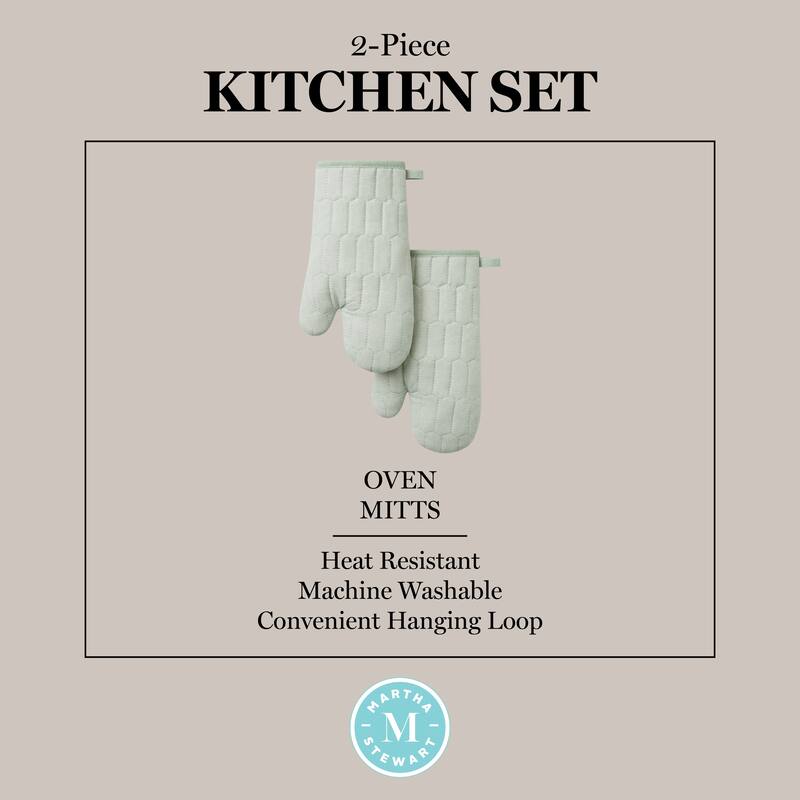 MARTHA STEWART Honeycomb Quilted Chambray Oven Mitt 2-Pack Set - 7"x13"