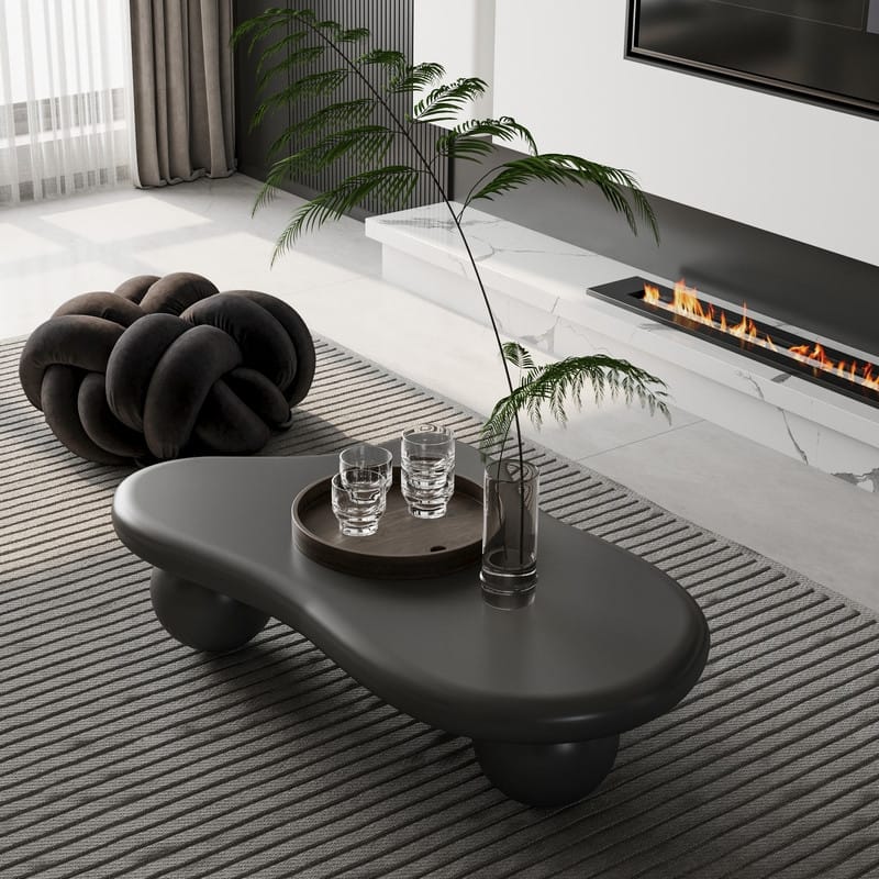47 Inch Cloud Shaped Coffee Table with 3 Ball Legs for Living Room