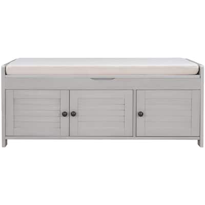 Storage Bench with 3 Shutter-shaped Doors, Removable Cushion and Hidden Storage Space - 43.5"L x 16"W x 18"H