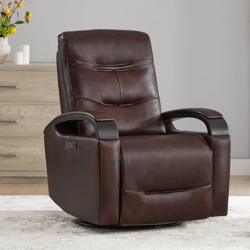 Spruce & Spring Regan Leather Power Recliner Swivel Glider Rocker with Power Headrest