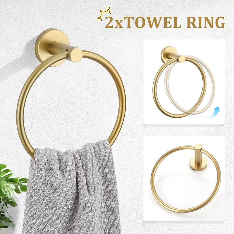 (Brushed Gold-8pcs) Bathroom Hardware Set, 304 Brushed Stainless Steel, 24 Inch