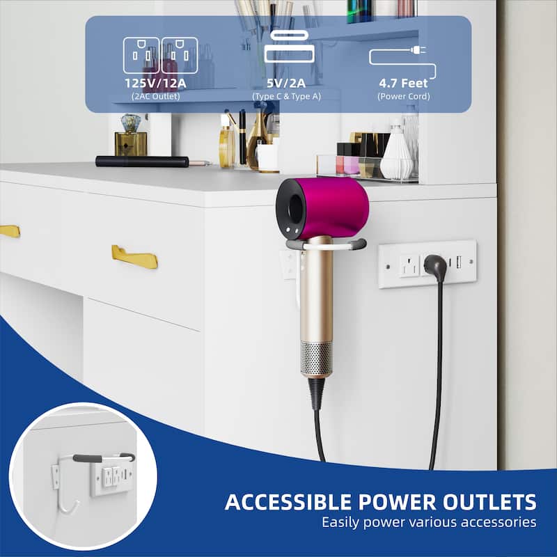 Vanity Desk Makeup Table Light Strip Mirror Dressing - 35.4"L x 15.7"W x 53.5"H