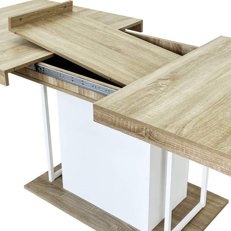 Extendable Dining Table, Wood Kitchen Table for 6-10 People, Large Home Office Table with Thick Top & Wide Feet