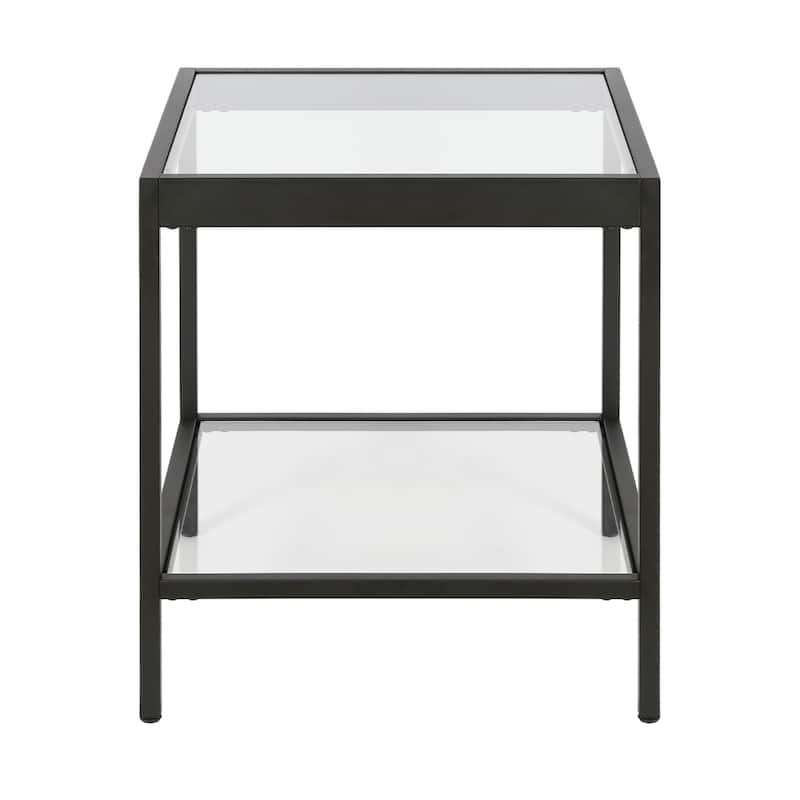 22" Black And Clear Glass And Steel Square End Table With Shelf - 20" x 20" x 22"