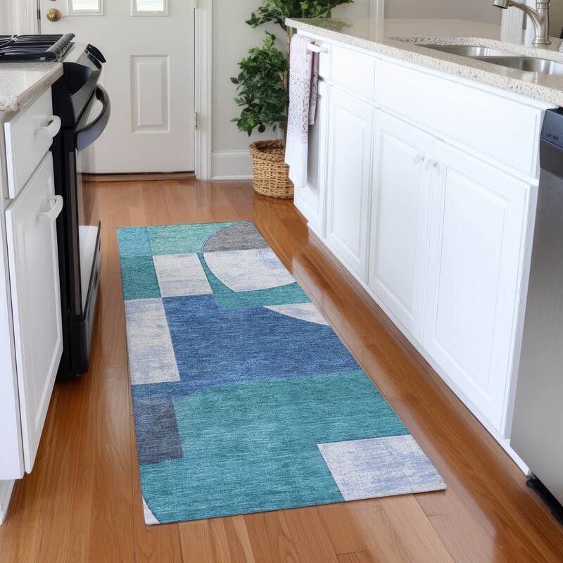 Premium Washable Super Soft Geo Modern Mayfield Rug - Teal - 2'3" x 7'6"