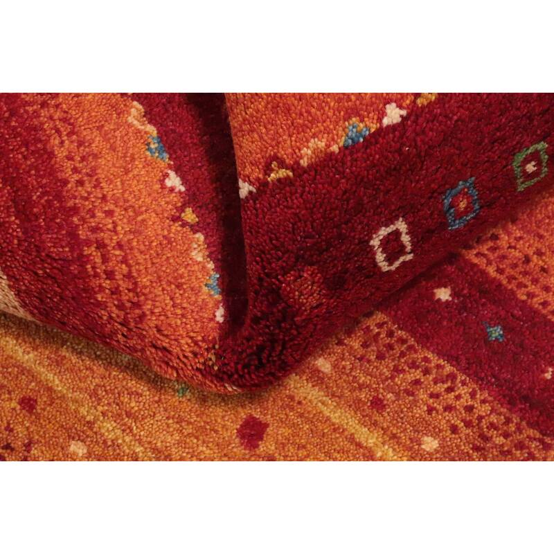 Hand Knotted Oriental 100% Wool Carpet Modern Stripe Oranges & Rust Gabbeh Area Rug - 7' 8'' X 5' 3''