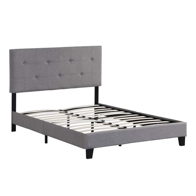 Queen Size Upholstered Platform Bed with Button Tufted Headboard, Easy Assembly