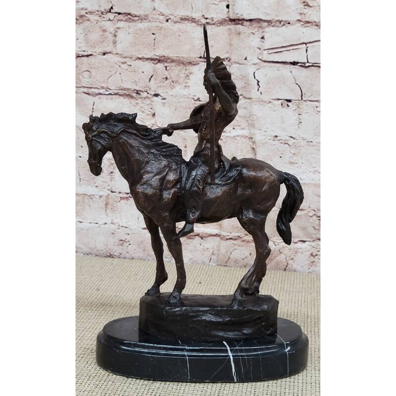 Mohican Western Bronze Statue Sculpture Native American Indian Horseback 11 Inches X 8 Inches