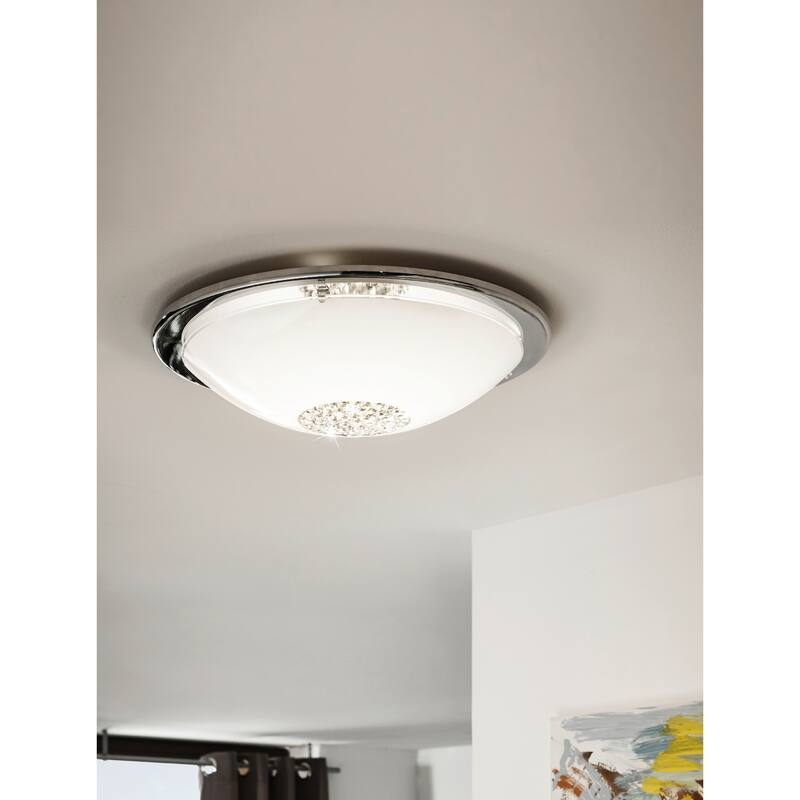 Eglo Giolina Chrome LED Flush Mount with White, Clear Glass, Crystals Shade - Chrome