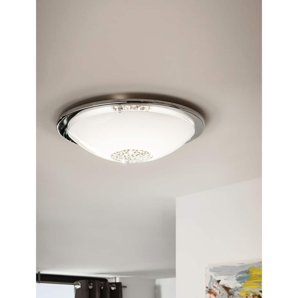 Eglo Giolina Chrome LED Flush Mount with White, Clear Glass, Crystals Shade