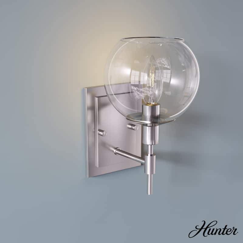 Hunter Xidane 1 Light Wall Sconce - Entry, Hallway, Bedroom, Bathroom - Contemporary, Mid-Century Modern, Glam - Damp Rated! - Brushed Nickel