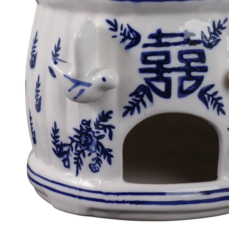 Ceramic Birdhouse Chinoiserie Floral Design Home and Garden Decor - 8" White - 7" x 7" x 8"