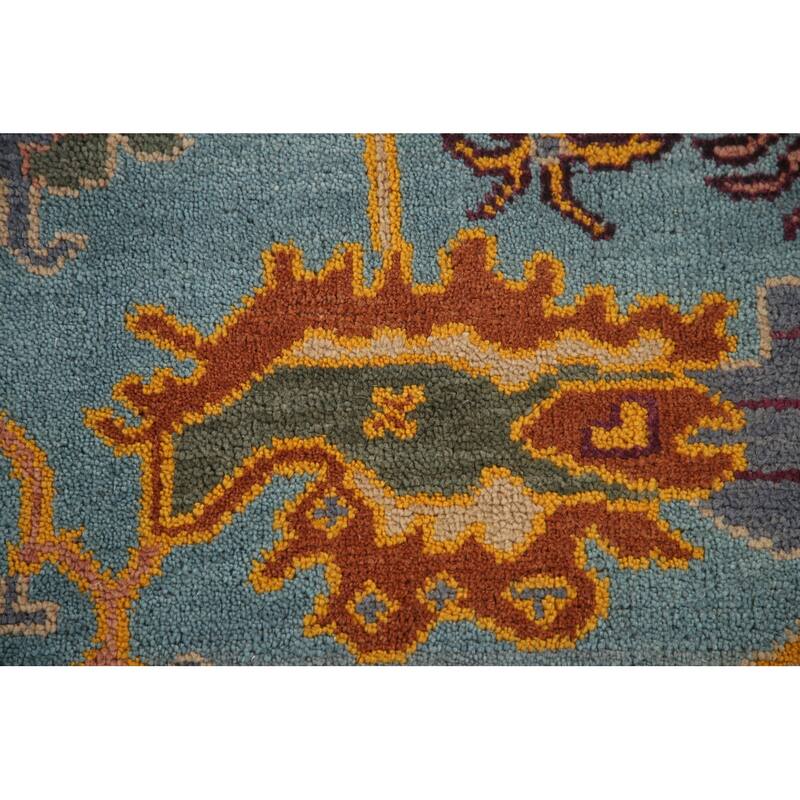 Light Blue Oushak Area Rug Hand-Knotted Oriental Wool Carpet - 8'10" x 11'10"