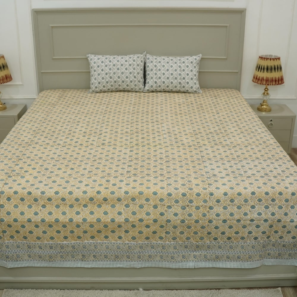 Fabdivine Handmade Block Print Flat Sheet or Bed Sheet Cotton Fabric Floral Home Decor