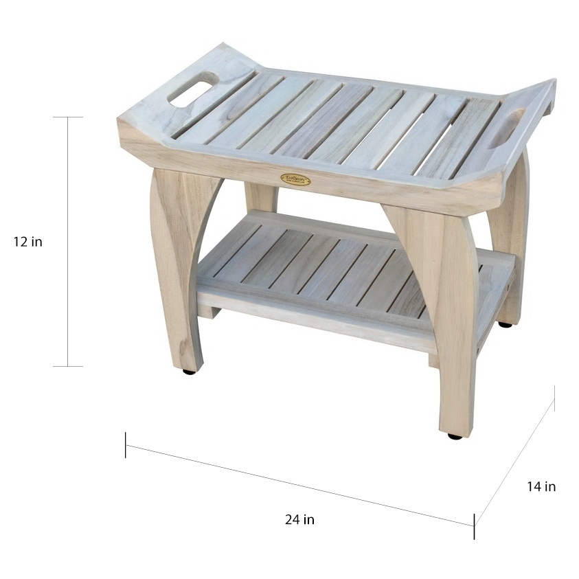 CoastalVogue LiftAide Tranquility Driftwood White Washed Teak Shower Bench