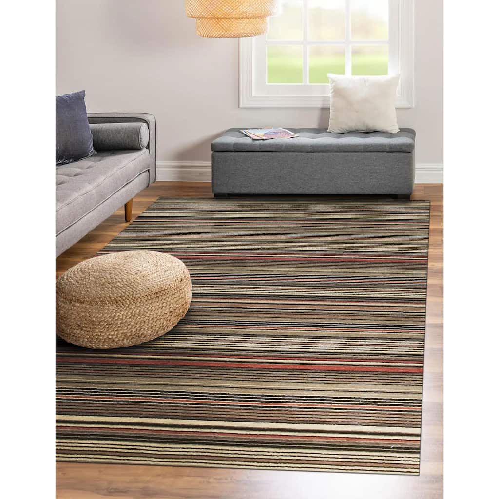 Handmade Wool Striped Rug, Elegant Black/Charcoal Area Rug for Living Room, Bedroom, Office, Home Décor, Durable