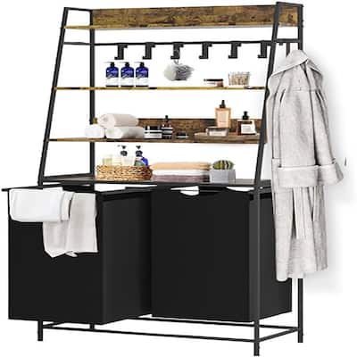 4 Tiers Laundry Hamper with Shelf and Hooks - 29.5 x 11.8 x 61.8 