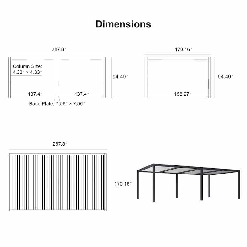 PURPLE LEAF Louvered Pergola with Solar Lights Hardtop Gazebo for Patio
