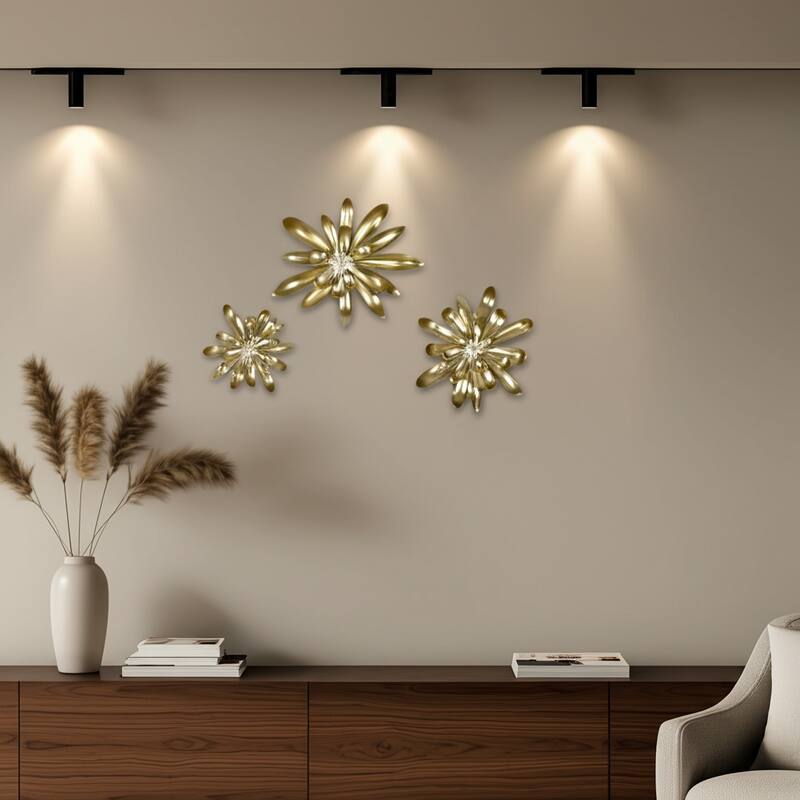 Polyresin Wall Sculpture Floral Design (Set of 3) - 16/14/10" Gold - 17.5" x 4" x 16" - Gold - 17.5" x 4" x 16"