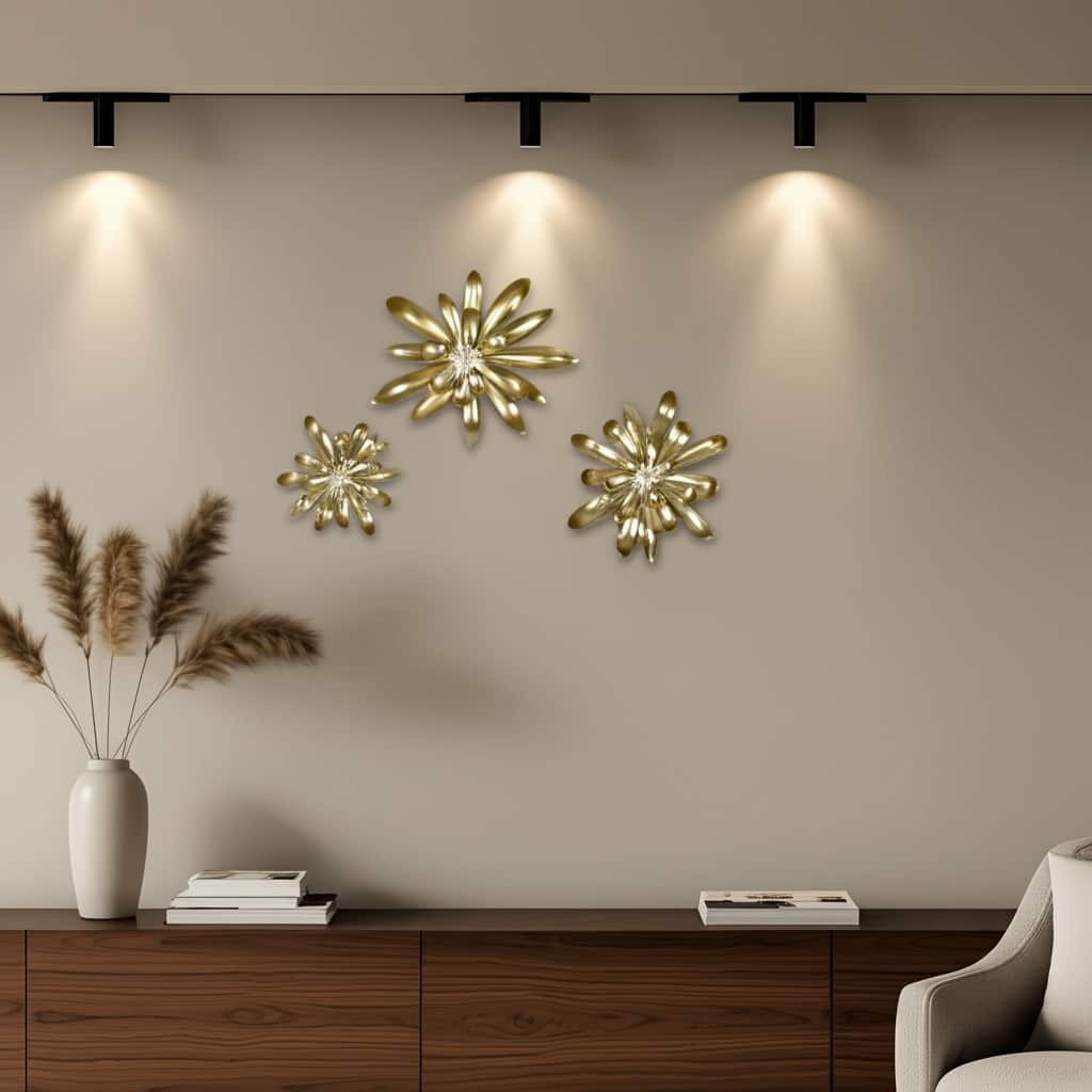 Polyresin Wall Sculpture Floral Design (Set of 3) - 16/14/10" Gold - 17.5" x 4" x 16"