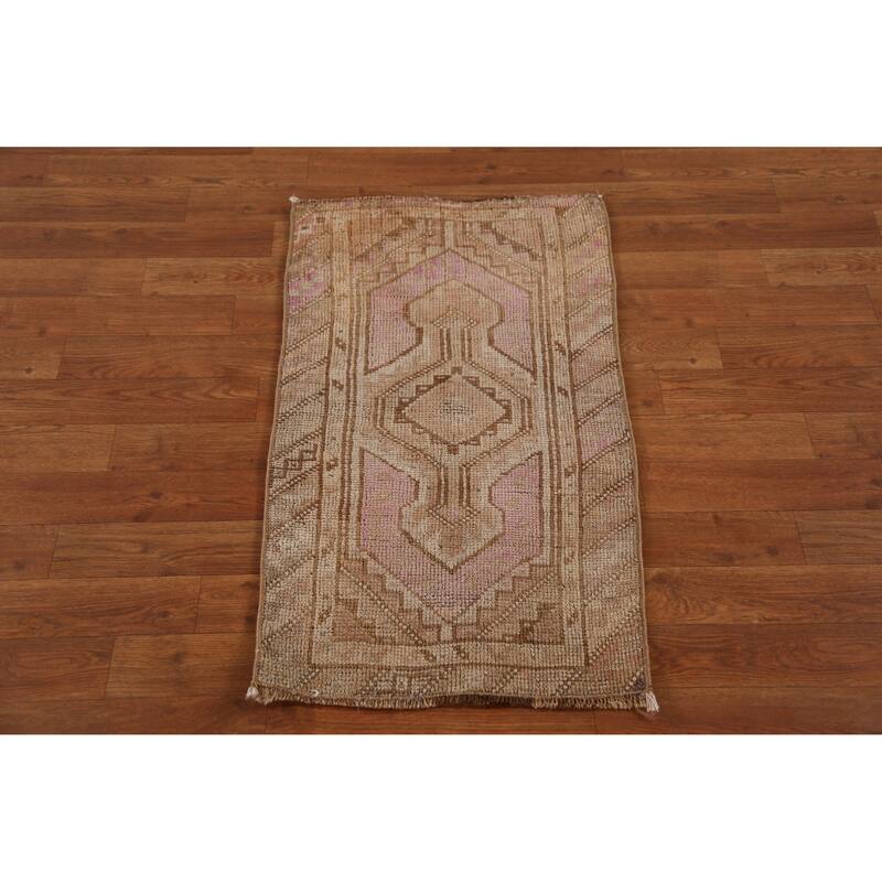 Hand Knotted Oriental 100% Wool Carpet Transitional Geometric Purples Anatolian Area Rug - 2' 11'' X 1' 9''