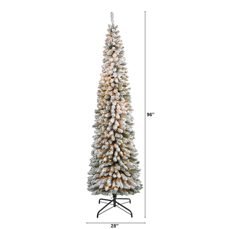 8Ft Pencil Christmas Tree Pre-Lit, Skinny Artificial Tree with 500 Lights, Holiday Decor - Green - 96