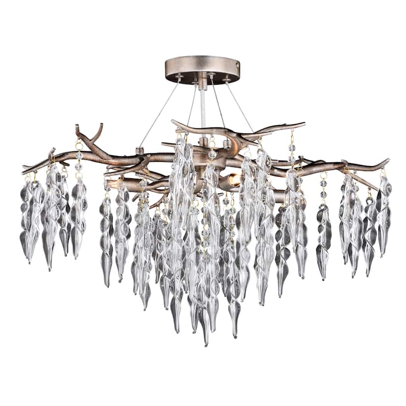 Rainier 24-in W Crystal Silver Waterfall Semi Flush Mount Ceiling Light - 24-in W x 13-in H x 24-in D - Silver Mist - 24-in W x 13-in H x 24-in D