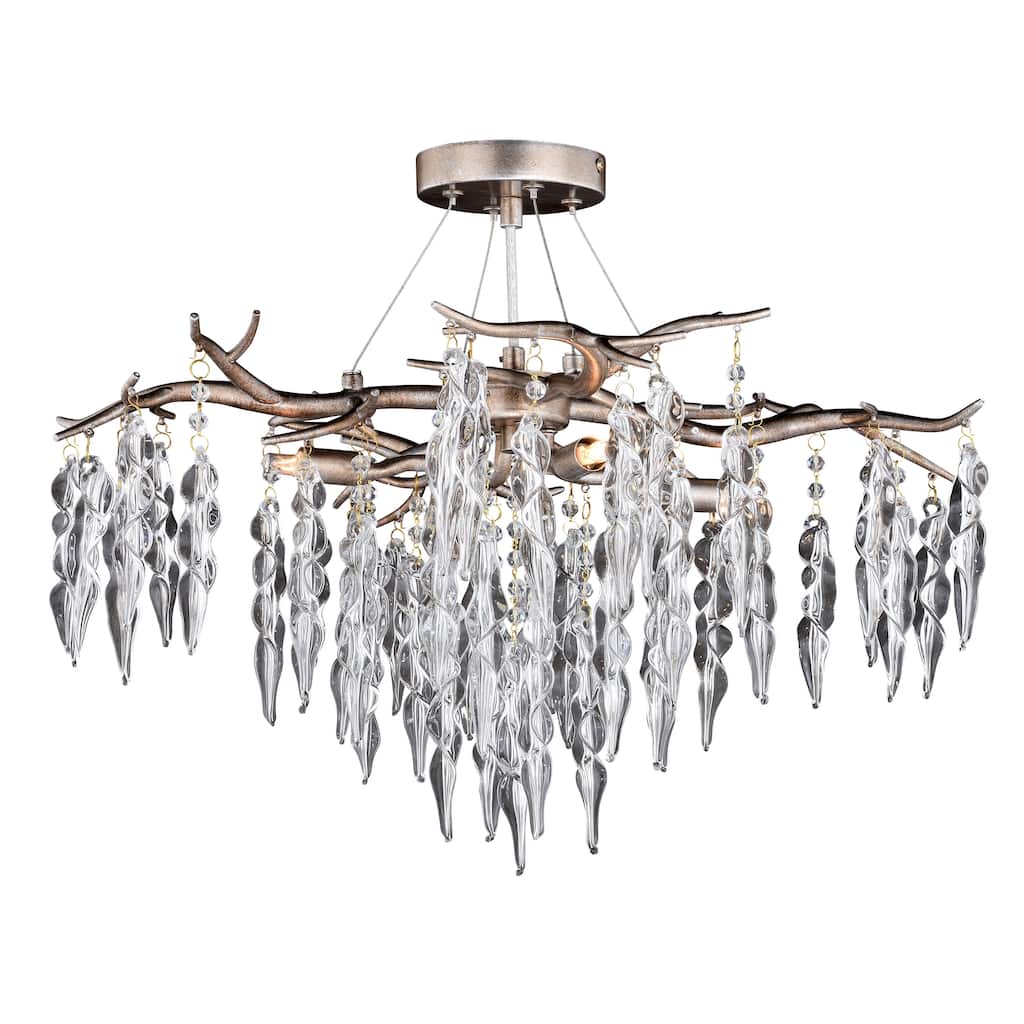 Rainier 24-in W Crystal Silver Waterfall Semi Flush Mount Ceiling Light - 24-in W x 13-in H x 24-in D