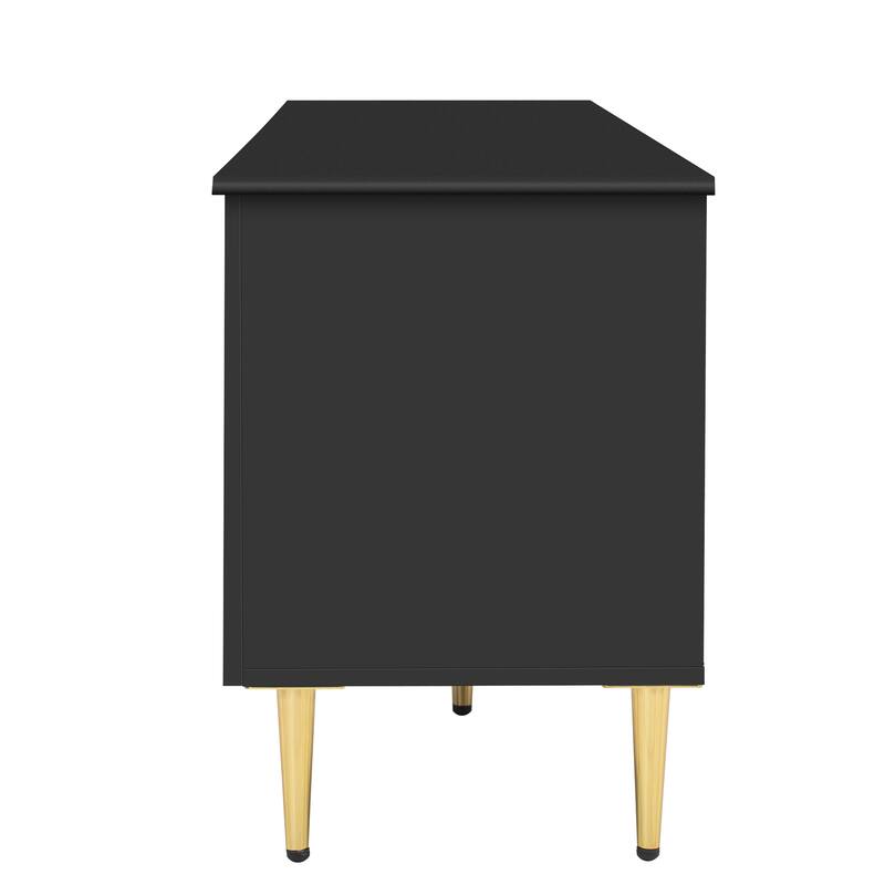 78.8" Modern Glass-Accent TV Stand - 4 Drawers and 2 Glass Cabinets, 6 Metal Legs and Cable Management