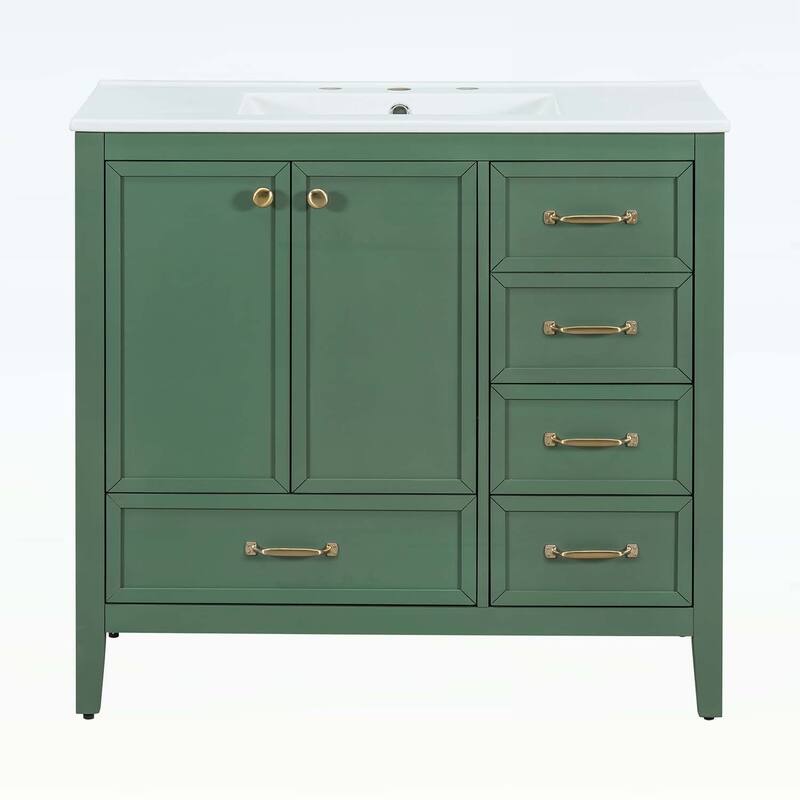 36-Inch Bathroom Vanity with Soft-Closing Drawers,Ceramic Sink,and Wood Frame
