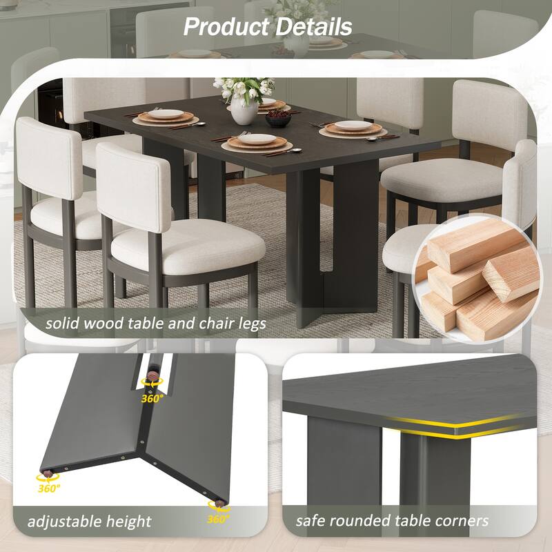 60" Farmhouse Dining Table with Cutout Legs, Rectangular Wood Table for Dining Room & Kitchen