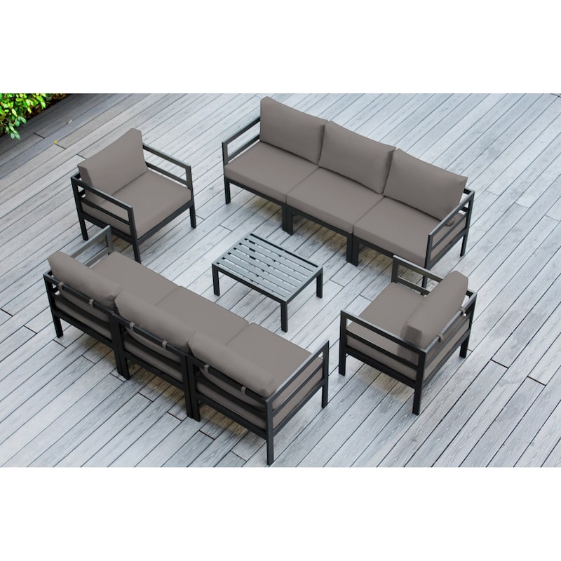 Ohana Outdoor 9-pc. Cushioned Aluminum Sectional - No Assembly - Sunbrella Taupe