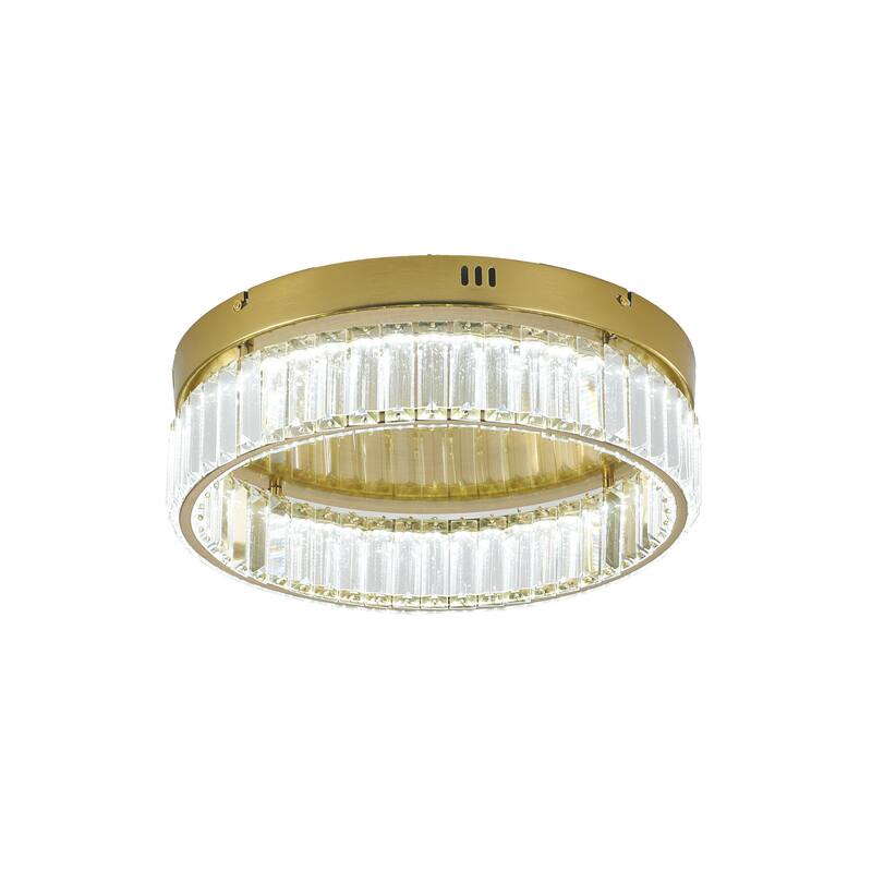 1-Light Brass Dimmable LED Flush Mount With Clear Crystals