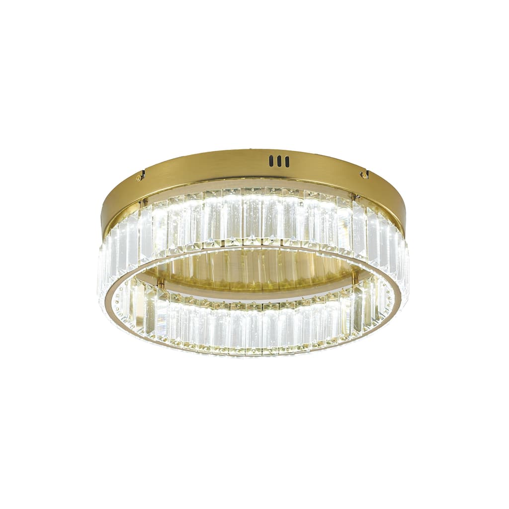 1-Light Brass Dimmable LED Flush Mount With Clear Crystals